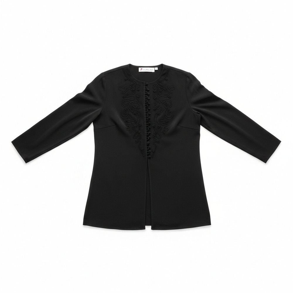 Chaus Vintage Black Soutache Beaded Button Front Cardigan Jacket Womens Size 6